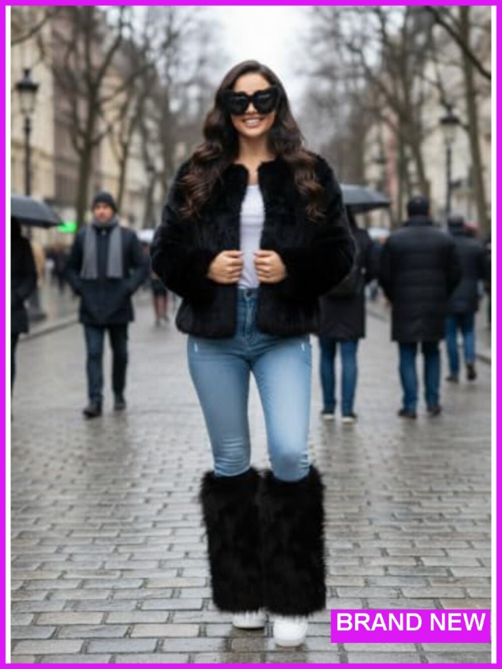 Women Faux Fur Leg Warmers with Fuzzy Sunglasses Set, Fluffy Boot Covers for - Picture 4 of 6
